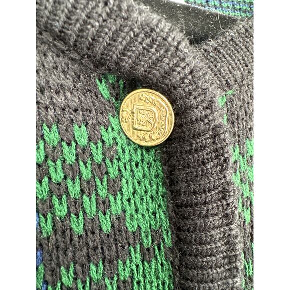 90s Vintage Cardigan Sweater Womens Large Blue Tartan Plaid Green Gold Buttons - Picture 6 of 9